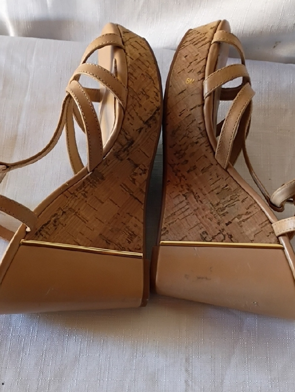 ANTONIO MELANI Beige Tan Strappy Cork Wedge Sandals - Picture 6 of 10